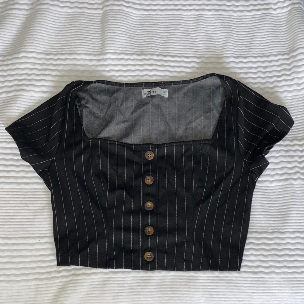 Hollister Black Pinstripe Crop Top